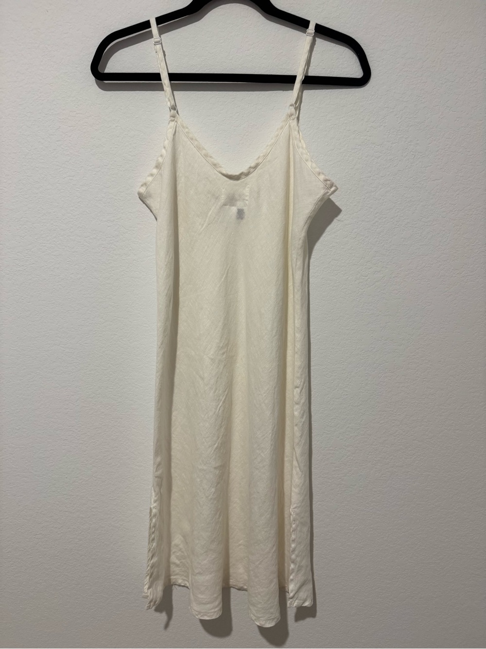 FLAX 100% Linen White Slip Dress Knee Length Minimalist Lightweight - Picture 8 of 9
